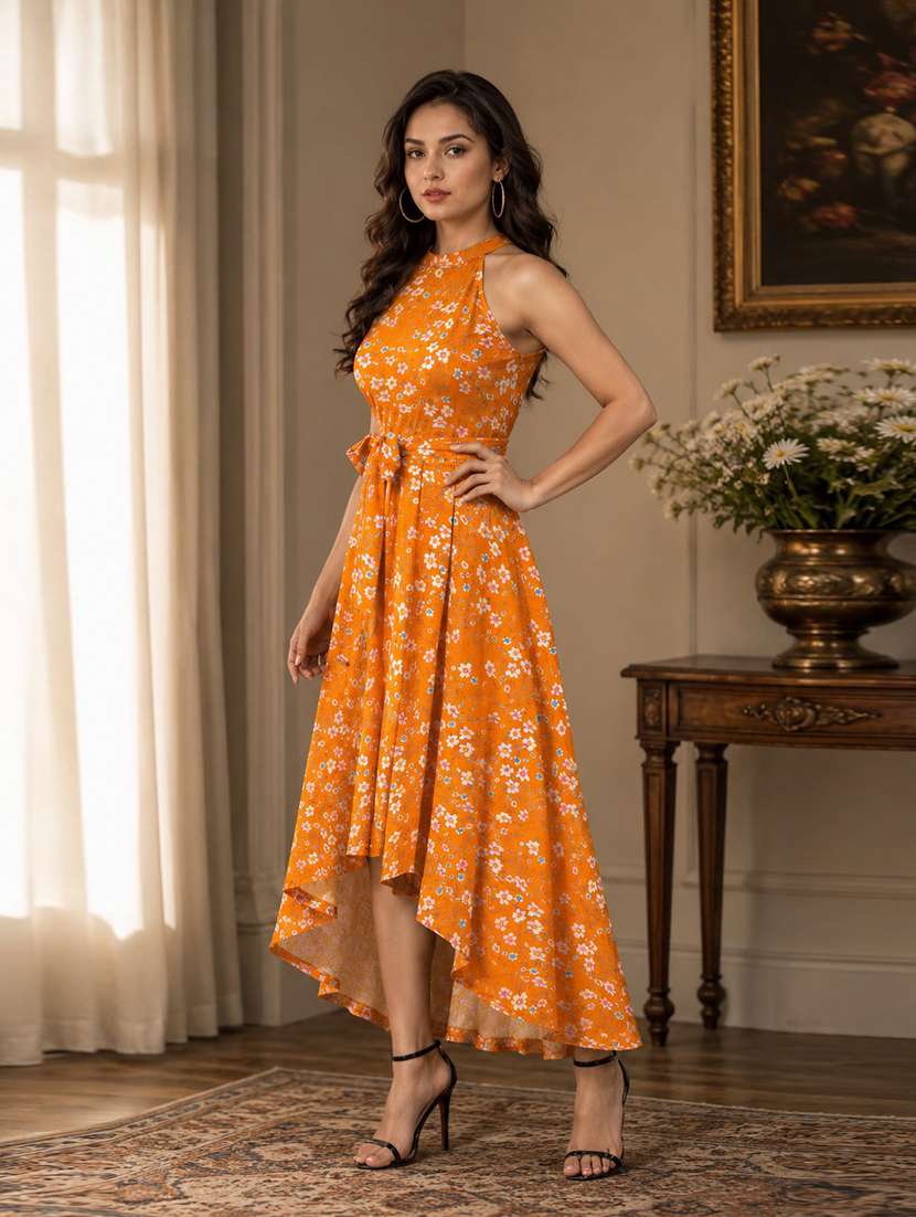 Women Printed Halter Neck High Low Dress - 22639158 -  Standard Image - 1