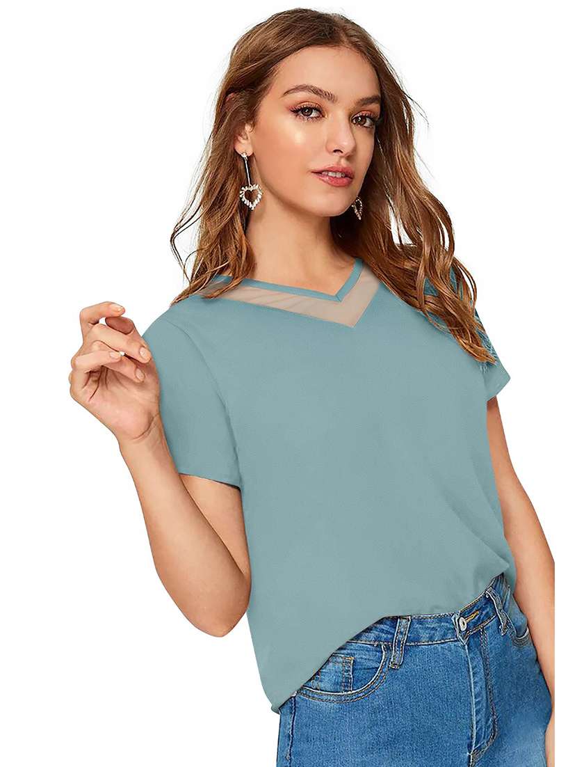 Women Solid V Neck Regular Fit Top - 22639183 -  Standard Image - 1
