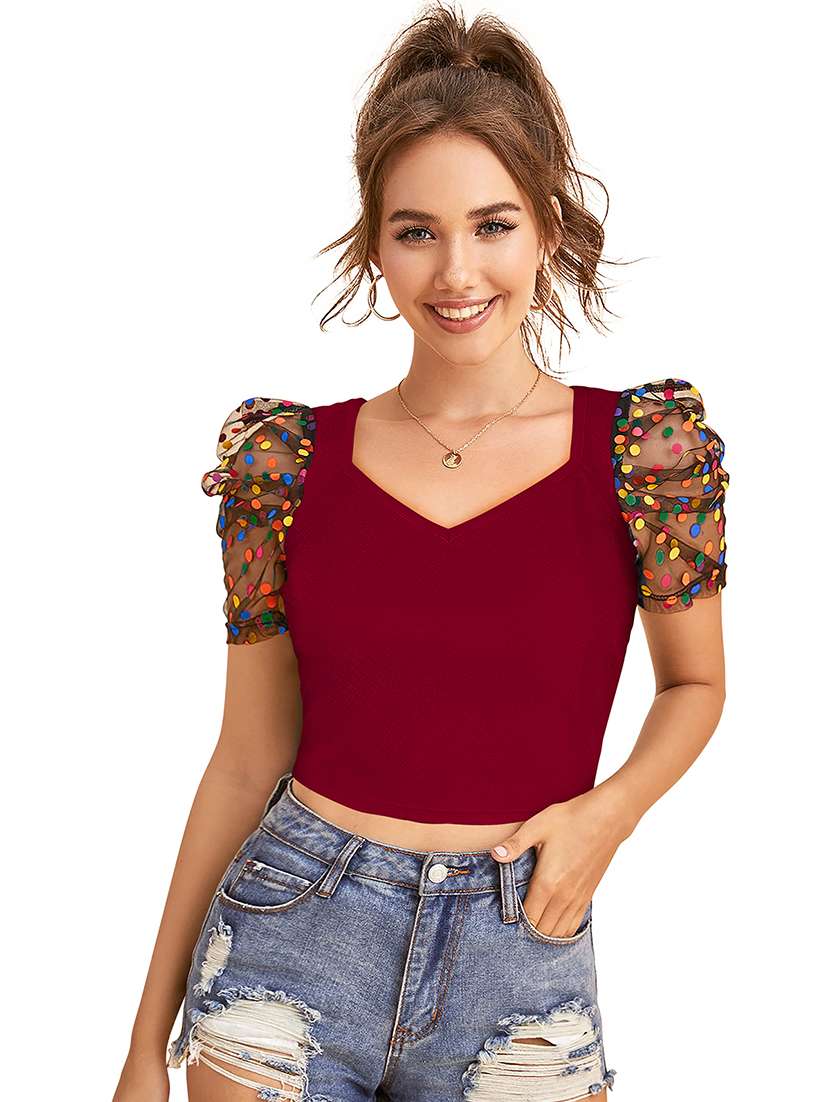Women Printed Puff Sleeves Crop Top - 22639209 -  Standard Image - 1