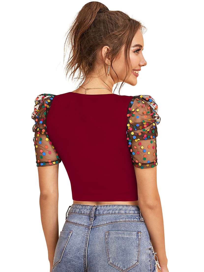 Women Printed Puff Sleeves Crop Top - 22639209 -  Standard Image - 4