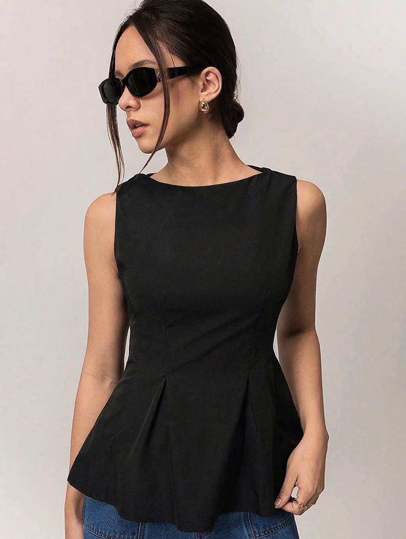 women solid sleeveless peplum top - 22639282 -  Standard Image - 1