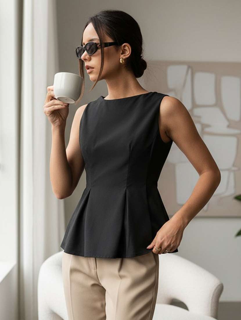 women solid sleeveless peplum top - 22639282 -  Standard Image - 4