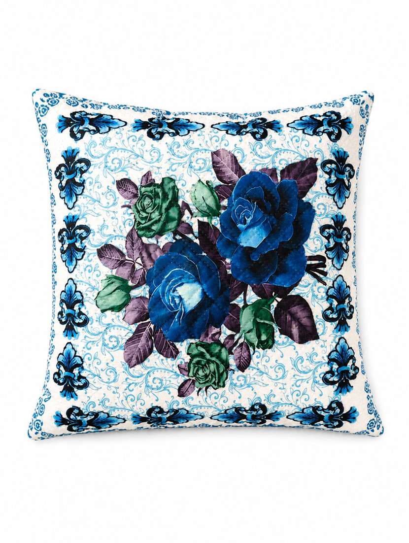 Blue & Green Floral Printed Decorative Cushion Cover - 22639284 -  Standard Image - 1