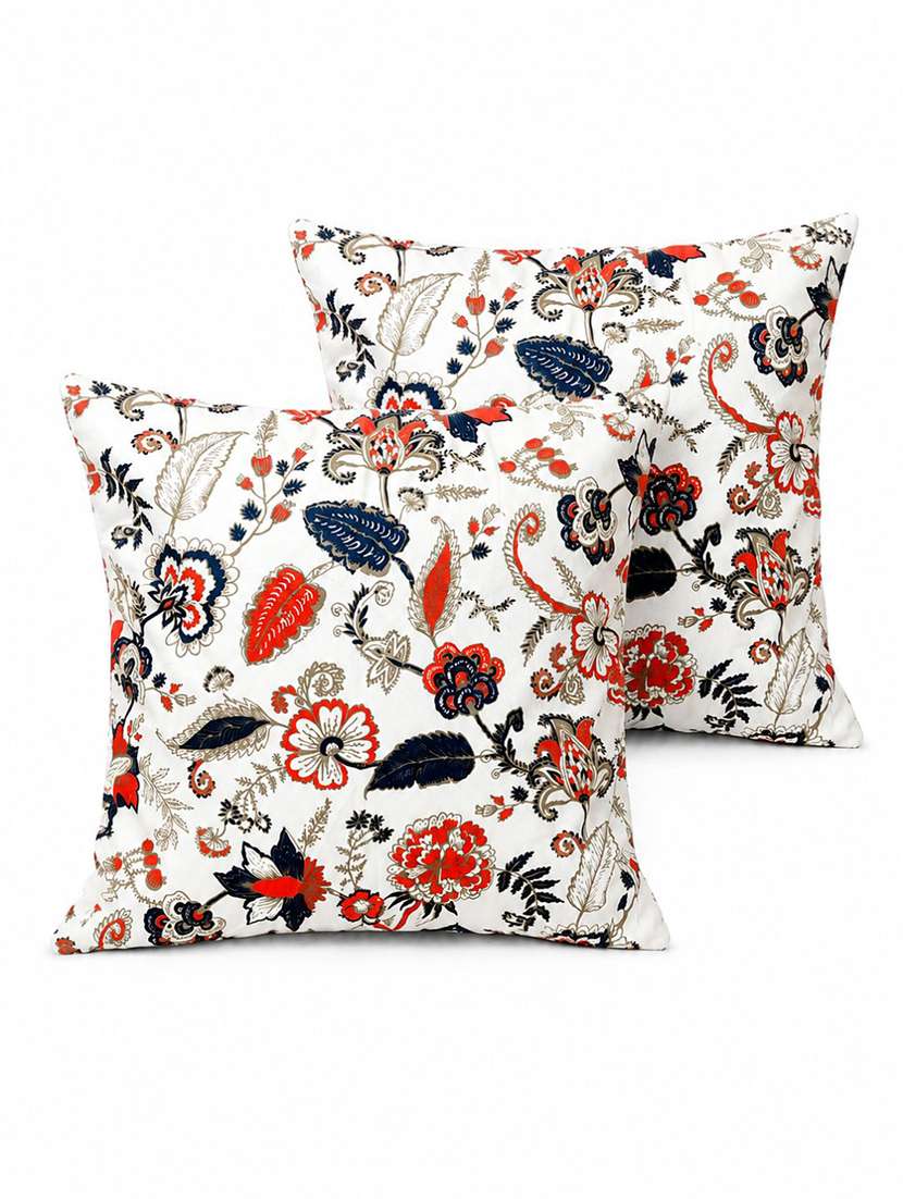 set of 2 ivory multicolour floral printed square cushion covers - 22639288 -  Standard Image - 1