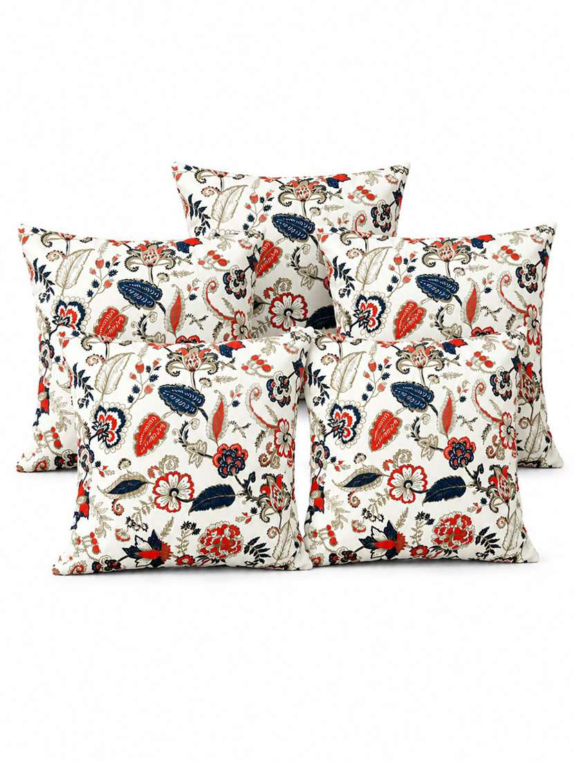 set of 5 ivory multicolour floral printed square cushion covers - 22639289 -  Standard Image - 1
