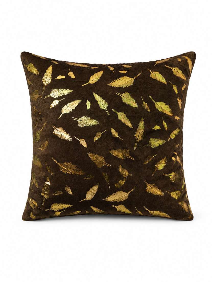 Brown & Gold-toned Feather Print Square Cushion Cover - 22639290 -  Standard Image - 1