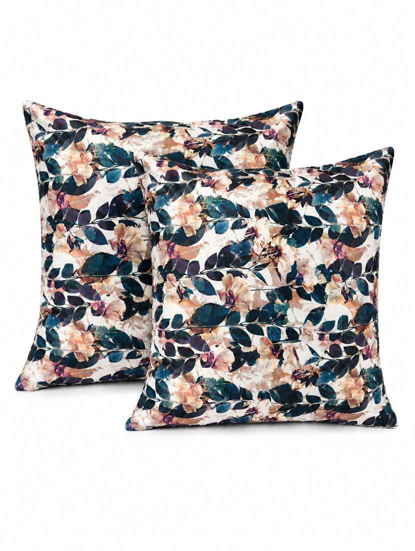 set of 2 teal blue & blush pink floral printed square cushion covers - 22639297 -  Standard Image - 1