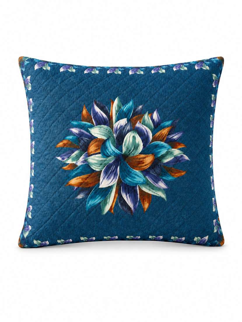 set of 2 teal blue multicolour floral printed square cushion covers - 22639300 -  Standard Image - 1
