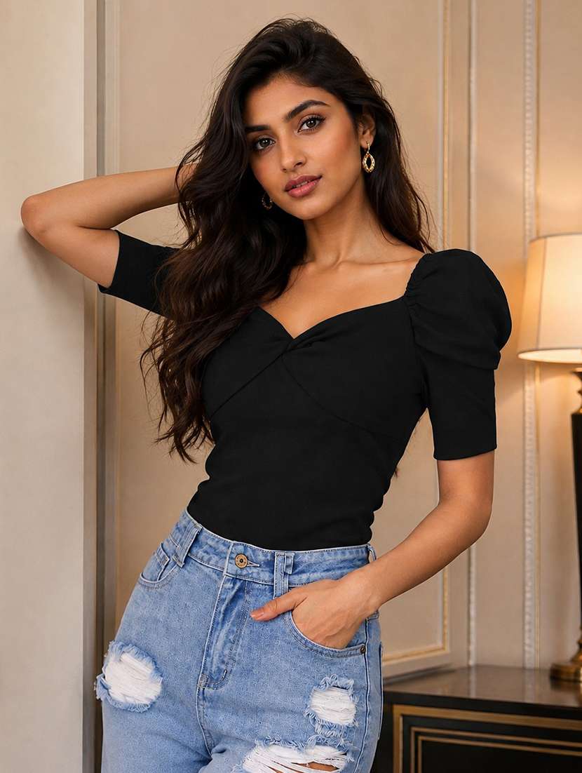 Women Solid Puff Sleeves Regular Top - 22639636 -  Standard Image - 1