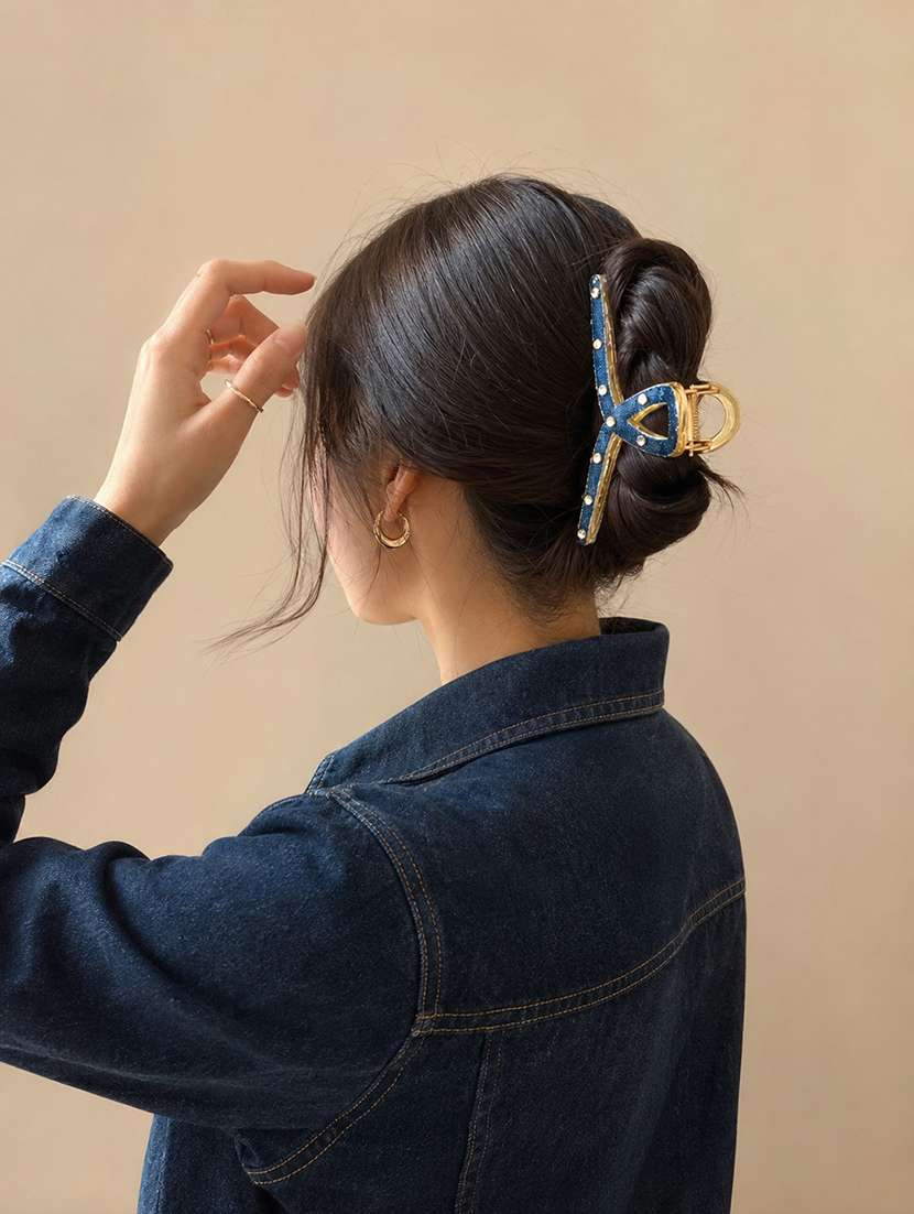 dark blue denim hair claw clip for women - 22639720 -  Standard Image - 4