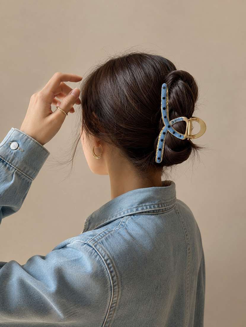 sky blue denim hair claw clip for women - 22639721 -  Standard Image - 4