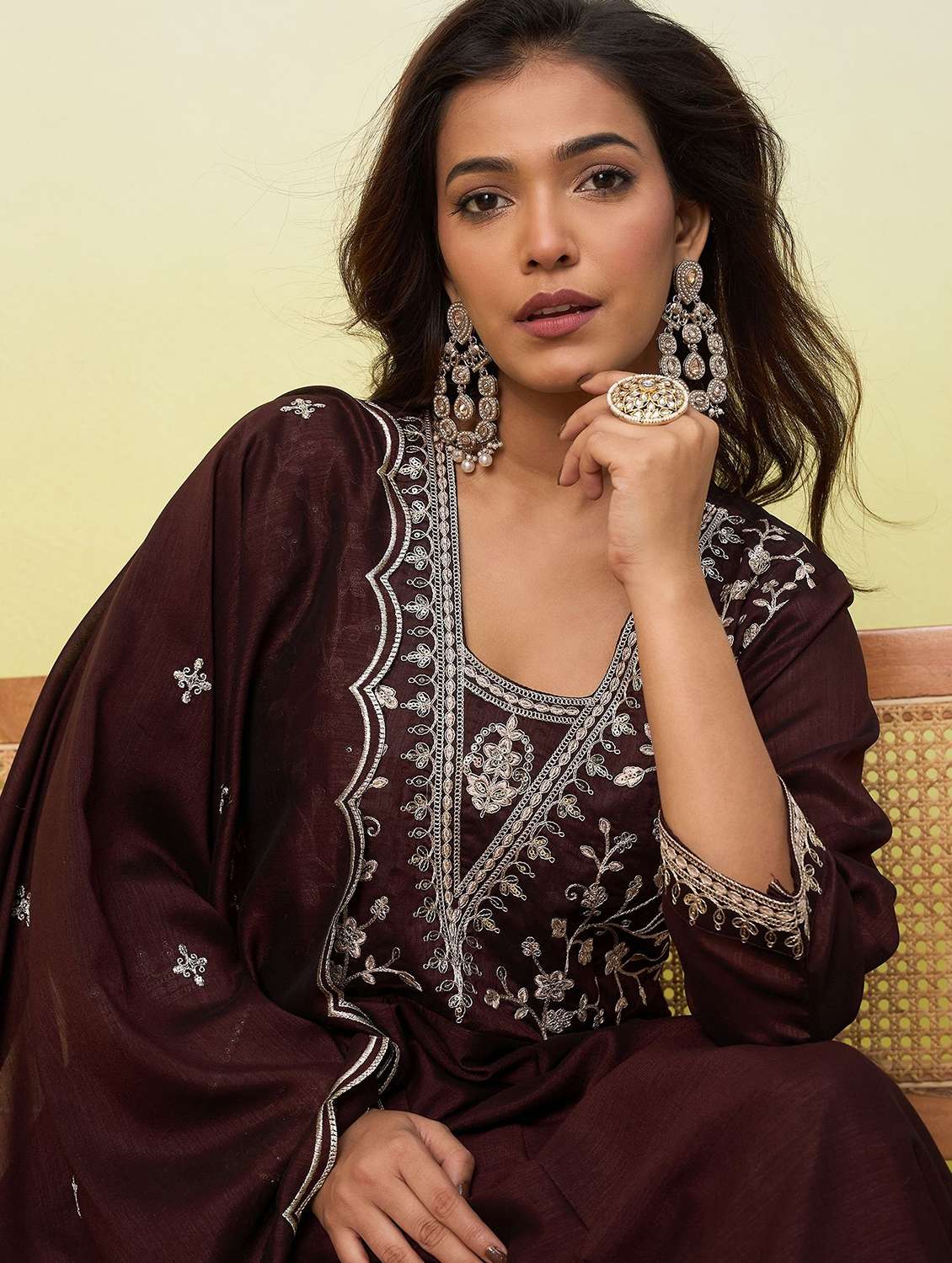 Women Embroidered Three Quarter Sleeves Kurta Pant Set With Dupatta - 22639771 -  Standard Image - 1