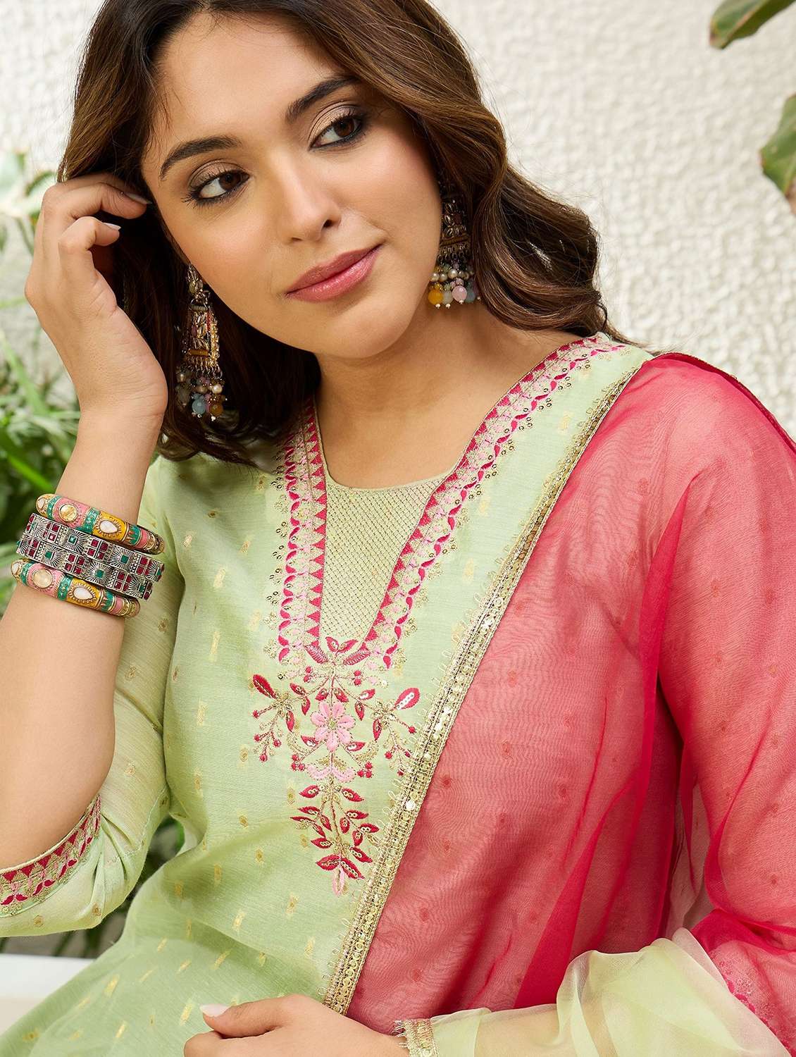 Women Embroidered Three Quarter Sleeves Kurta Pant Set With Dupatta - 22639780 -  Standard Image - 1