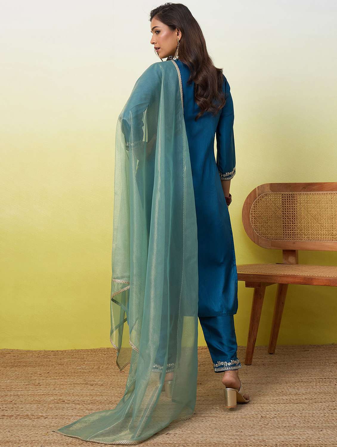 Women Embroidered Three Quarter Sleeves Kurta Pant Set With Dupatta - 22639789 -  Standard Image - 4