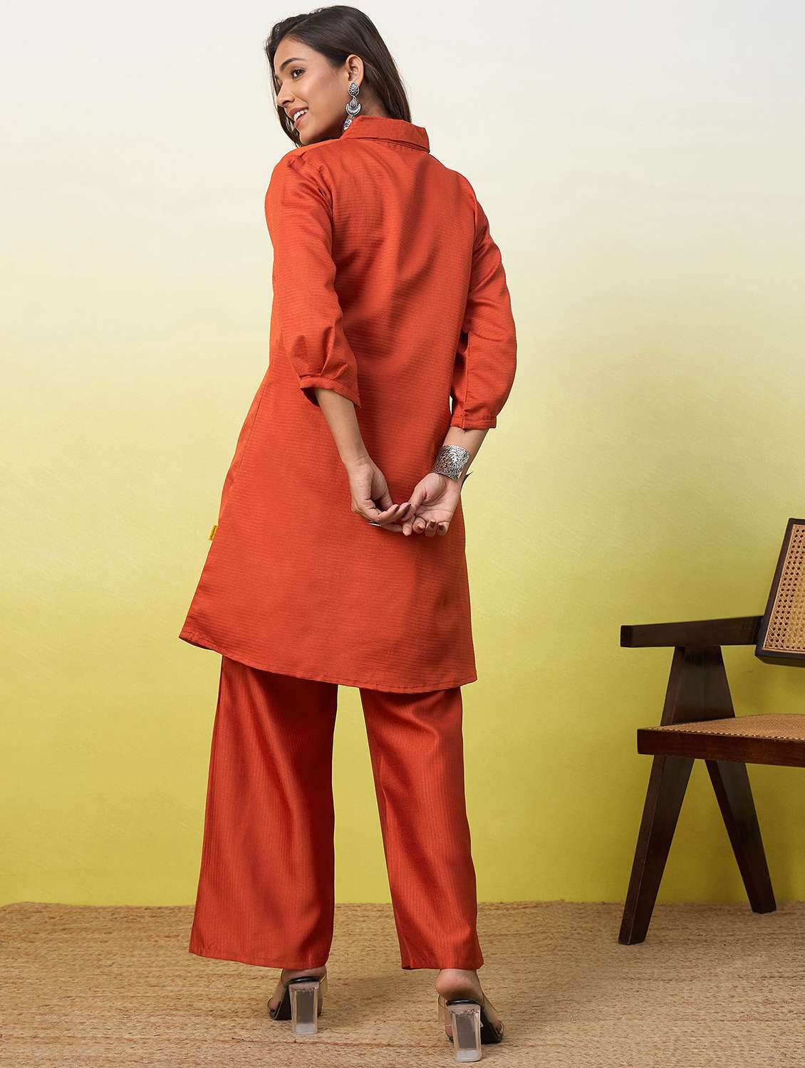 Women Embroidered Three Quarter Sleeves Ethnic Co-ord Set - 22639792 -  Standard Image - 4