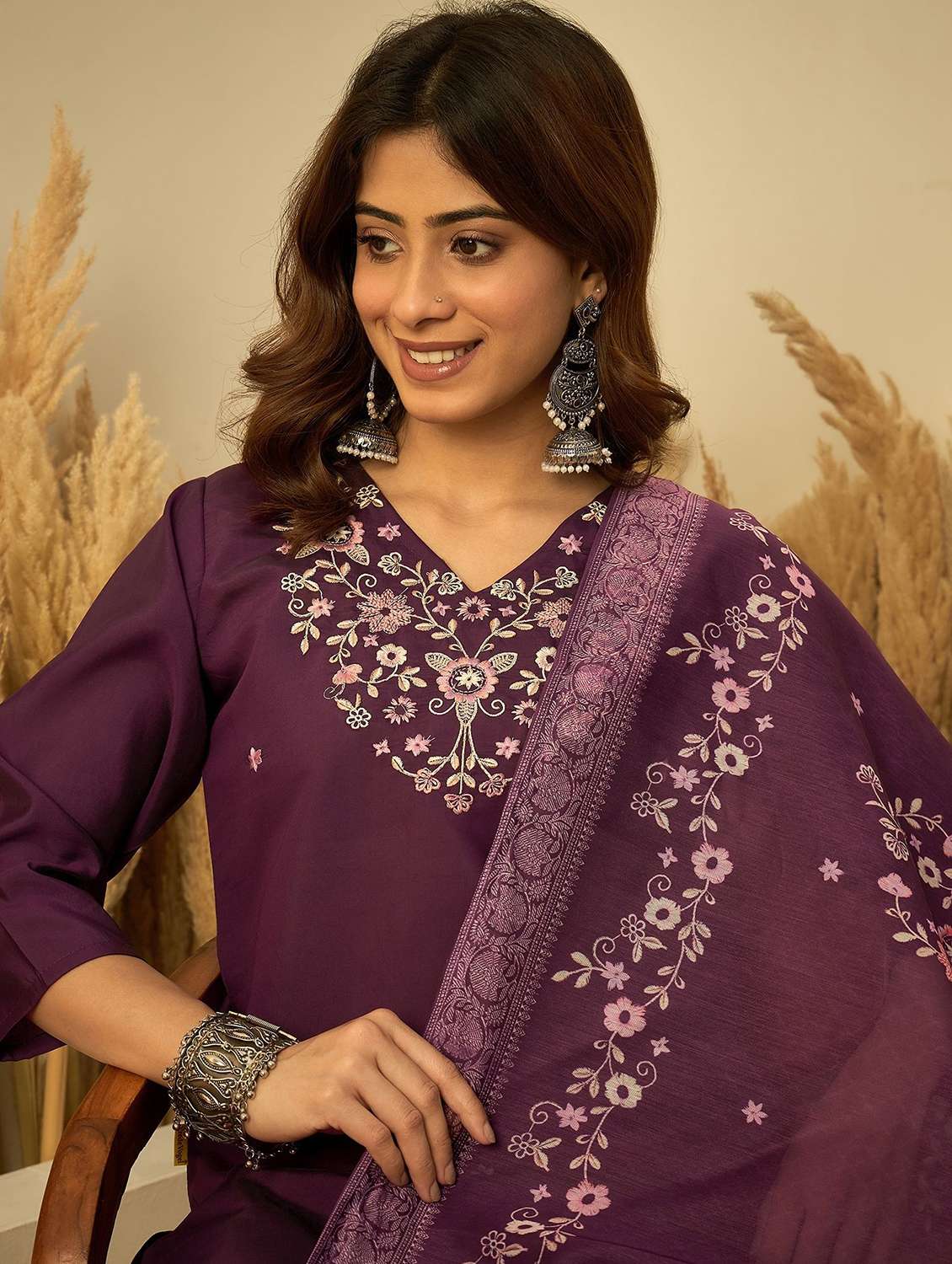 women embroidered three quarter sleeves kurta pant set with dupatta - 22639797 -  Standard Image - 1