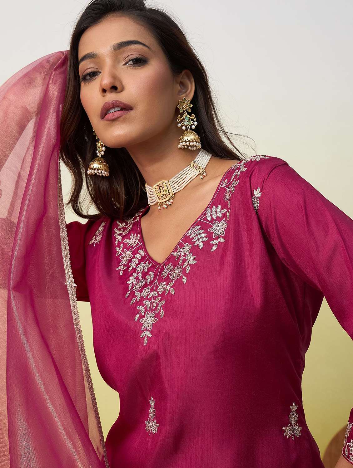 women embroidered three quarter sleeves kurta pant set with dupatta - 22639802 -  Standard Image - 1