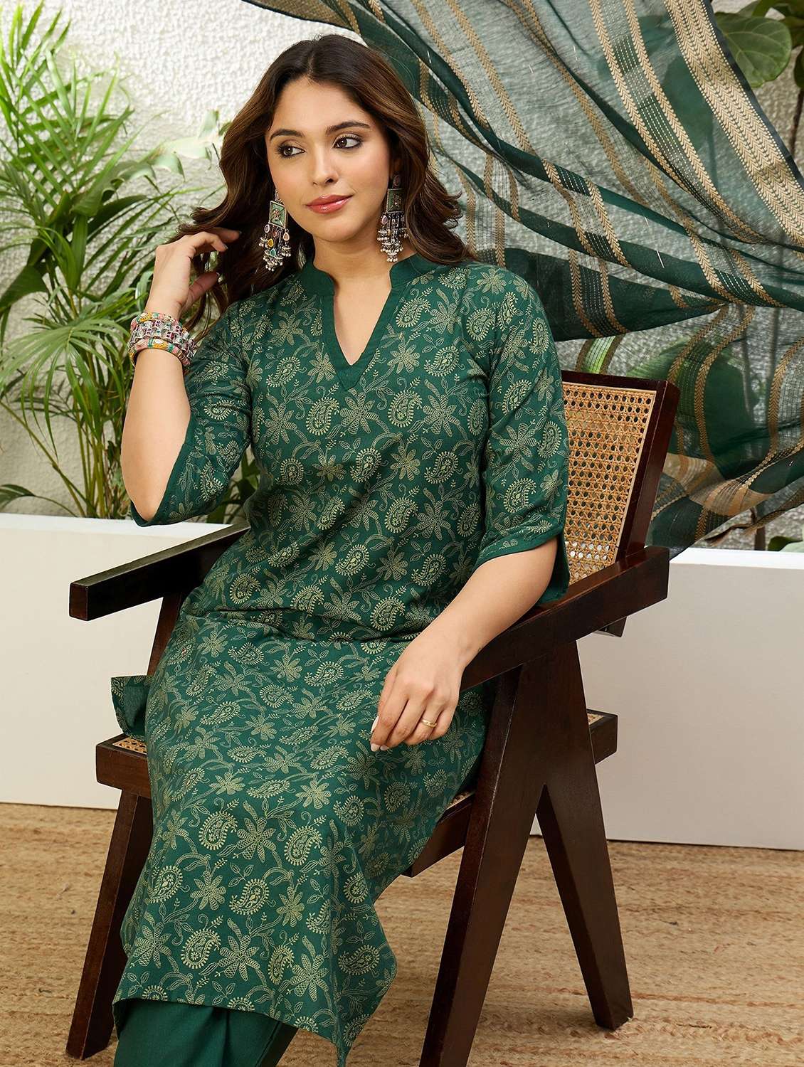Women Printed Three Quarter Sleeves Kurta Pant Set With Dupatta - 22639818 -  Standard Image - 4