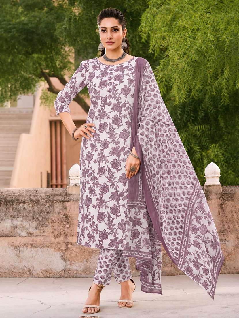 women printed three quarter sleeve kurta pant with dupatta set