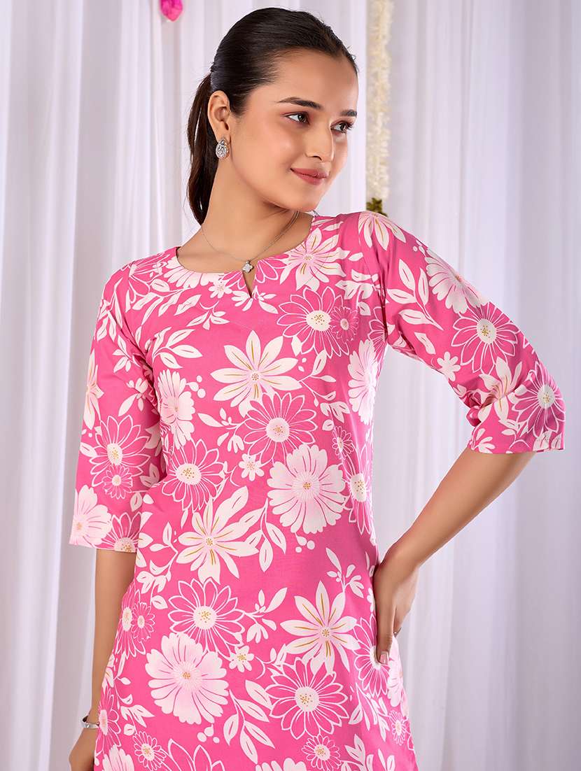 women printed three quarter sleeves ethnic co-ord set - 22640379 -  Standard Image - 1