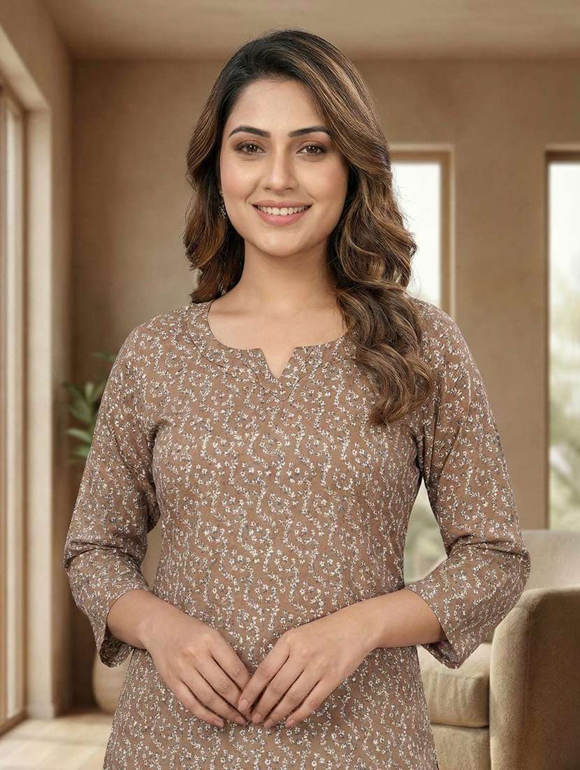women printed three quarter sleeves ethnic co-ord set - 22640382 -  Standard Image - 1
