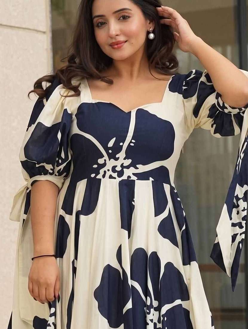 women printed puff sleeves tiered dress - 22640385 -  Standard Image - 1