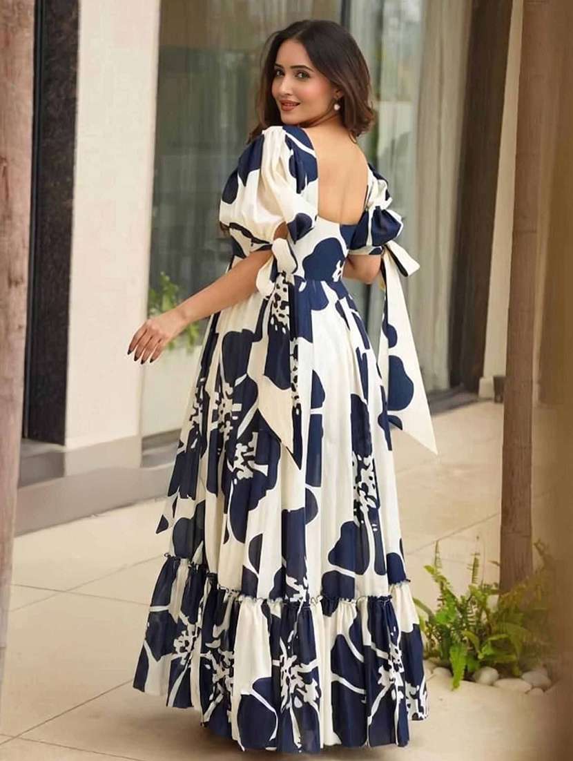 women printed puff sleeves tiered dress - 22640385 -  Standard Image - 4