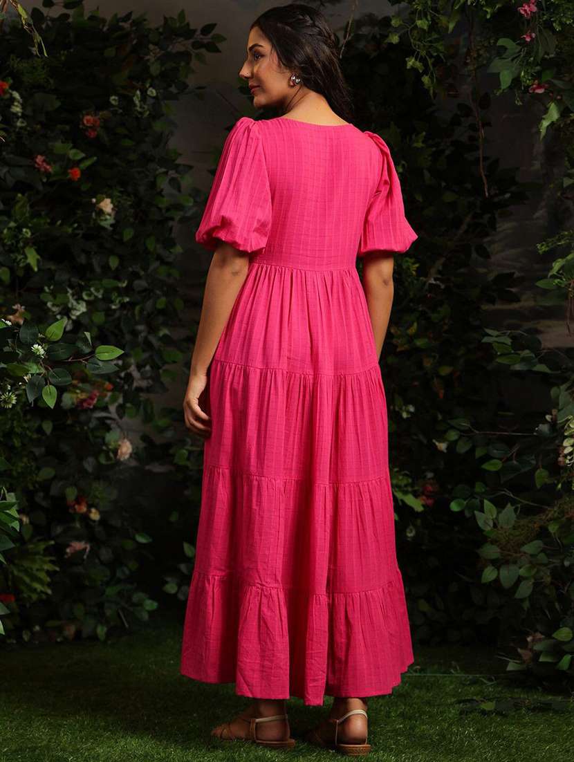 women self design puff sleeves tiered dress - 22640389 -  Standard Image - 4