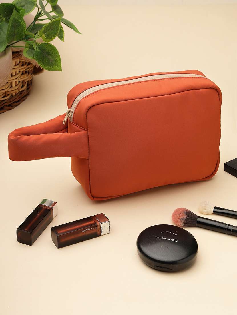 women solid zip closure travel pouch