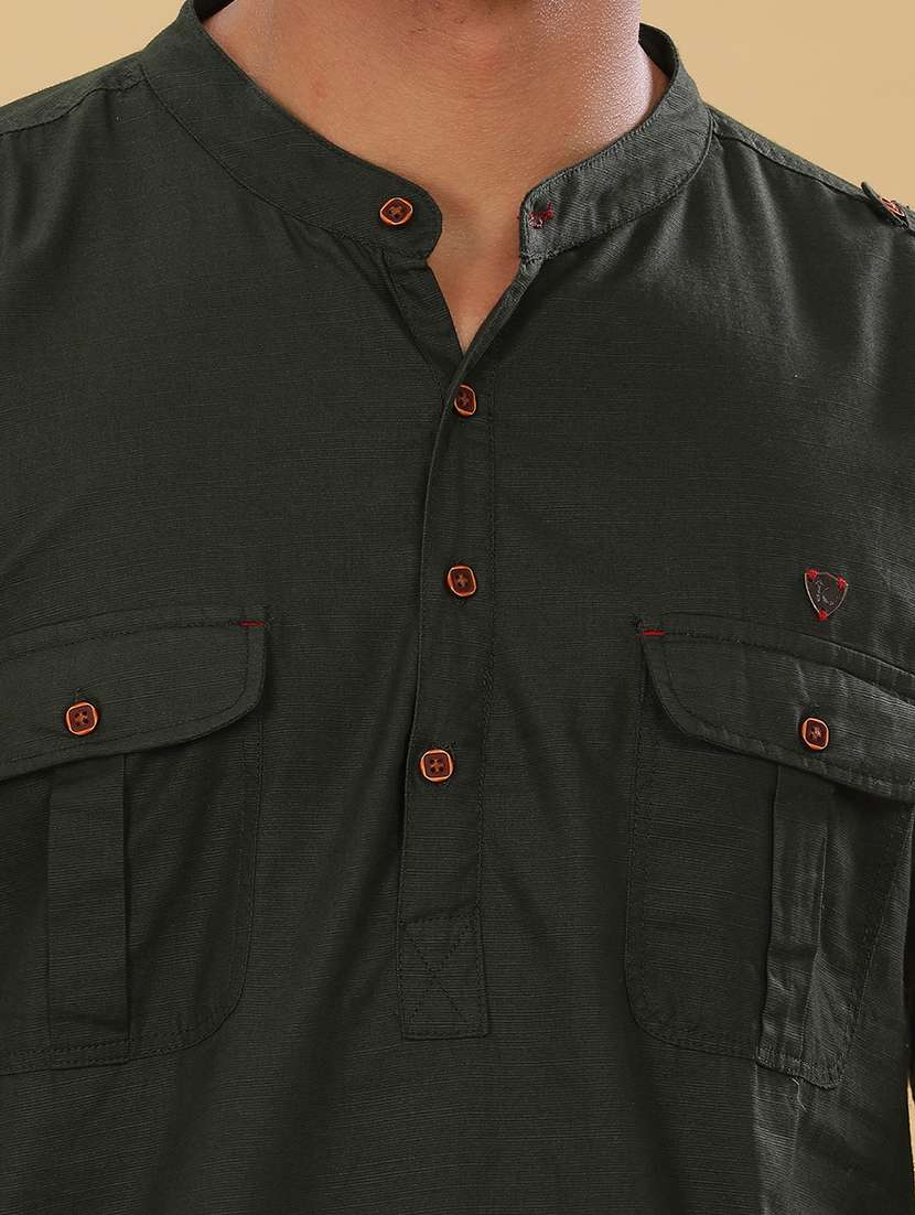 Men Solid Mandarin Neck Pathani Short Kurta - 22642595 -  Standard Image - 1