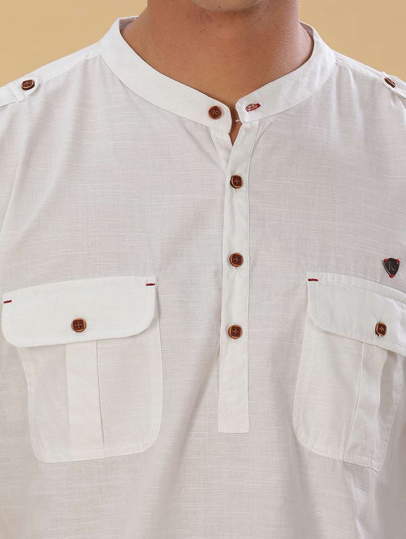Men Solid Mandarin Neck Pathani Short Kurta - 22642597 -  Standard Image - 1