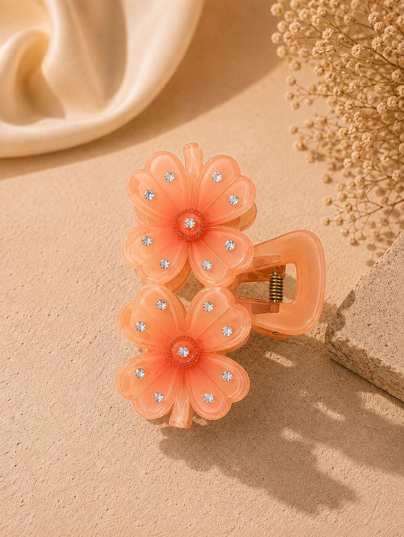 orange floral rhinestone plastic hair claw clip - 22642690 -  Standard Image - 1