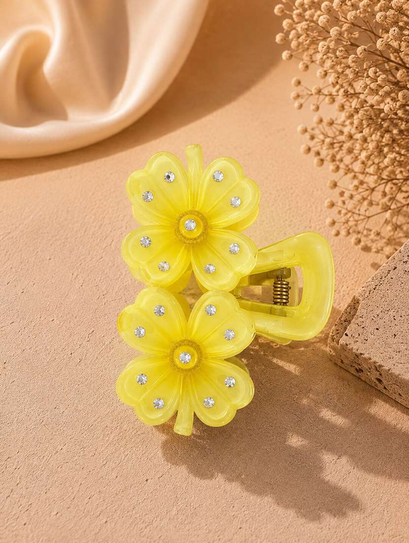 yellow floral rhinestone hair claw clip - plastic - 22642691 -  Standard Image - 1