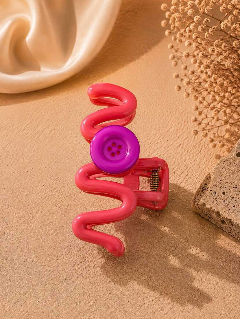 trendy red s-shaped hair claw clip with button detail for women - 22642694 -  Standard Image - 1