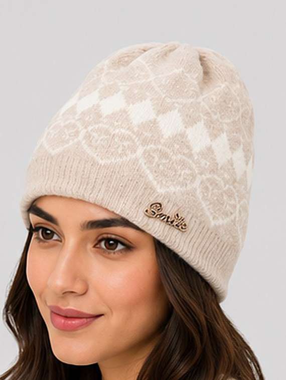Women Self Design Winter Beanie Cap - 22642721 -  Standard Image - 1