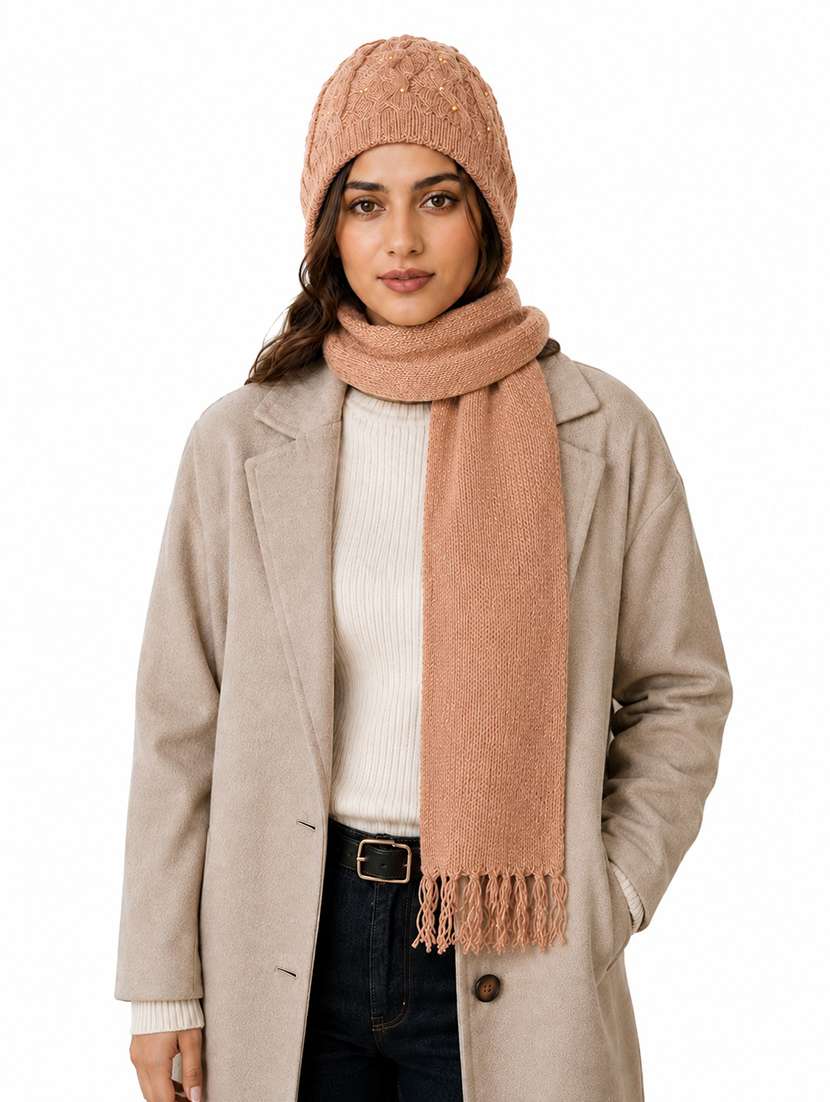 Women Self Design Cap With Attached Muffler - 22642727 -  Standard Image - 1