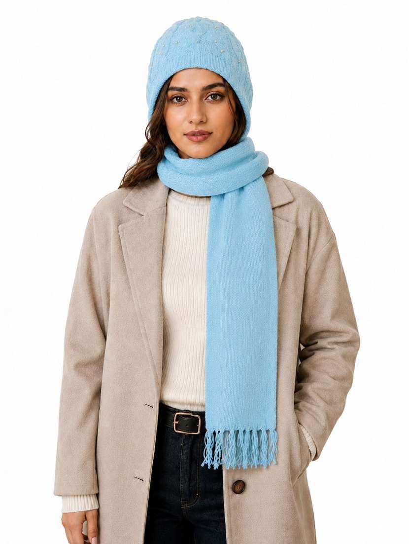 Women Self Design Cap With Attached Muffler - 22642728 -  Standard Image - 1