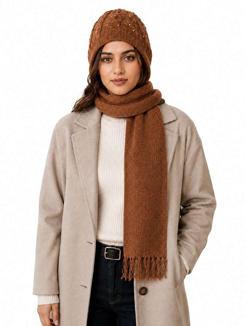 Women Self Design Cap With Attached Muffler - 22642730 -  Standard Image - 1
