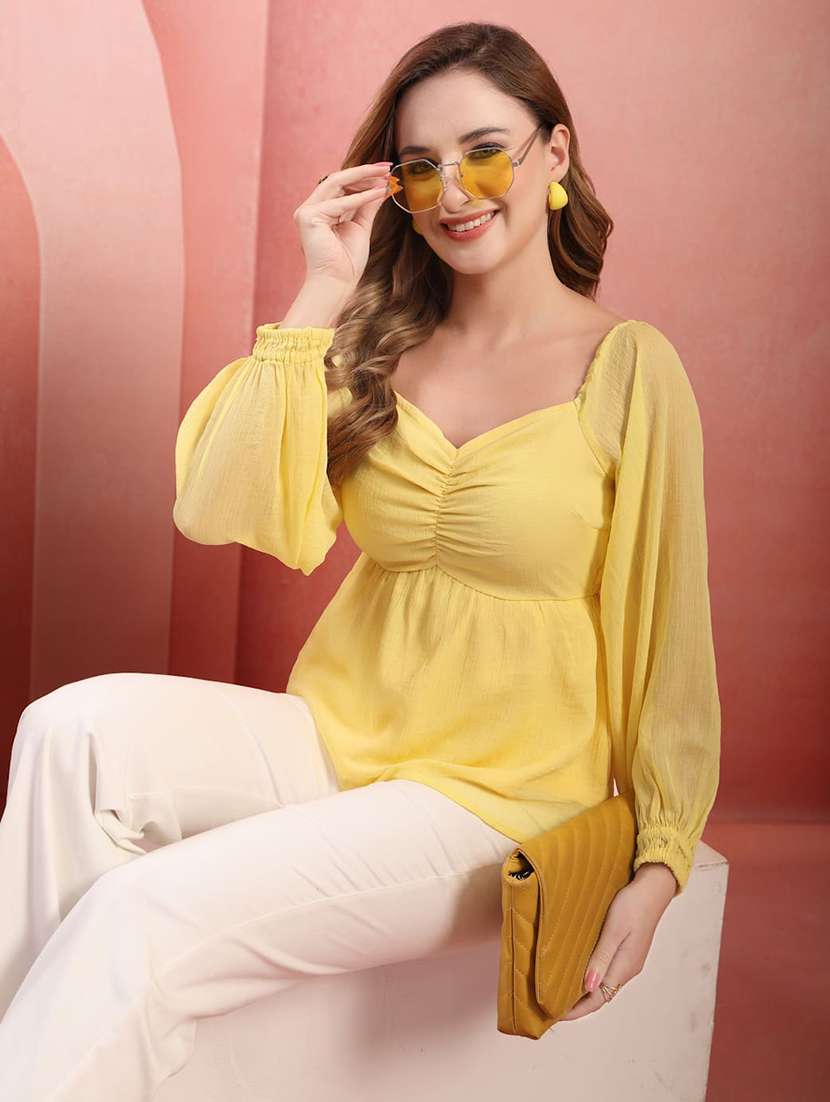 Women Solid Long Sleeves Peplum Top - 22657862 -  Standard Image - 1