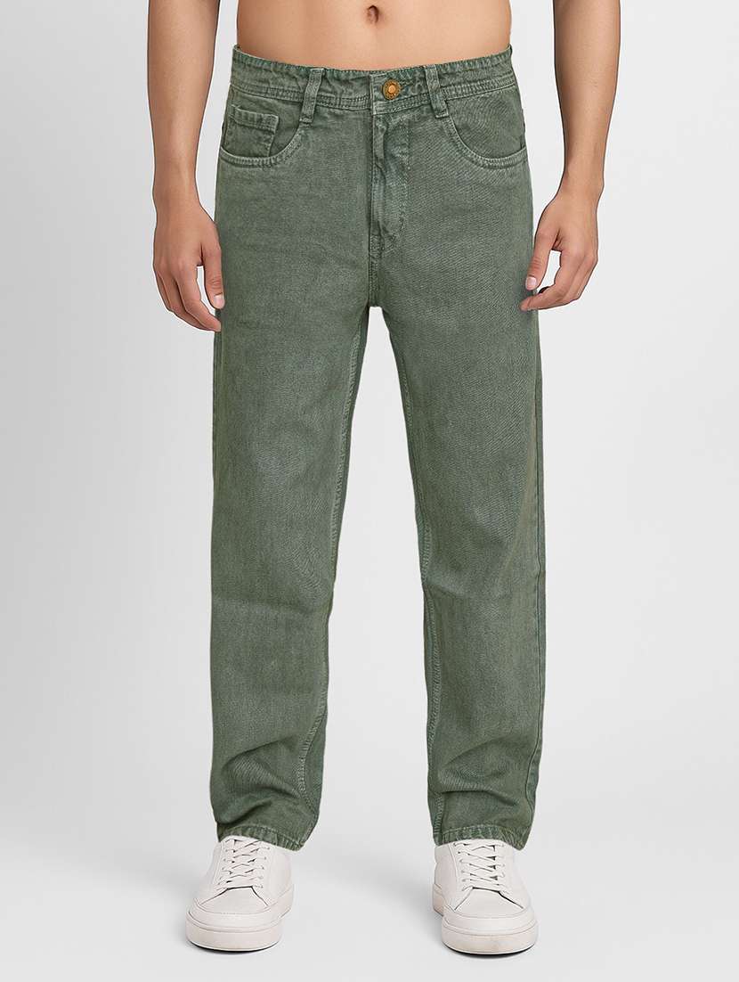 men plain mid rise full length straight jeans