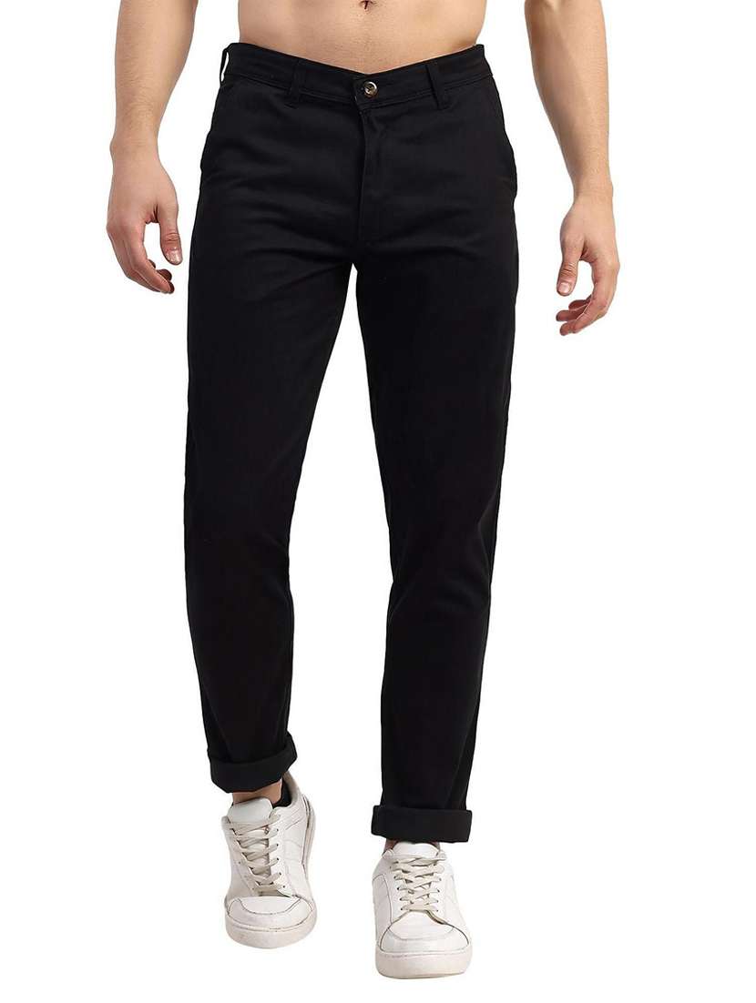 men solid mid rise chinos casual trouser