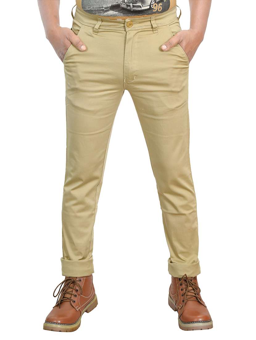 men solid mid rise chinos casual trouser