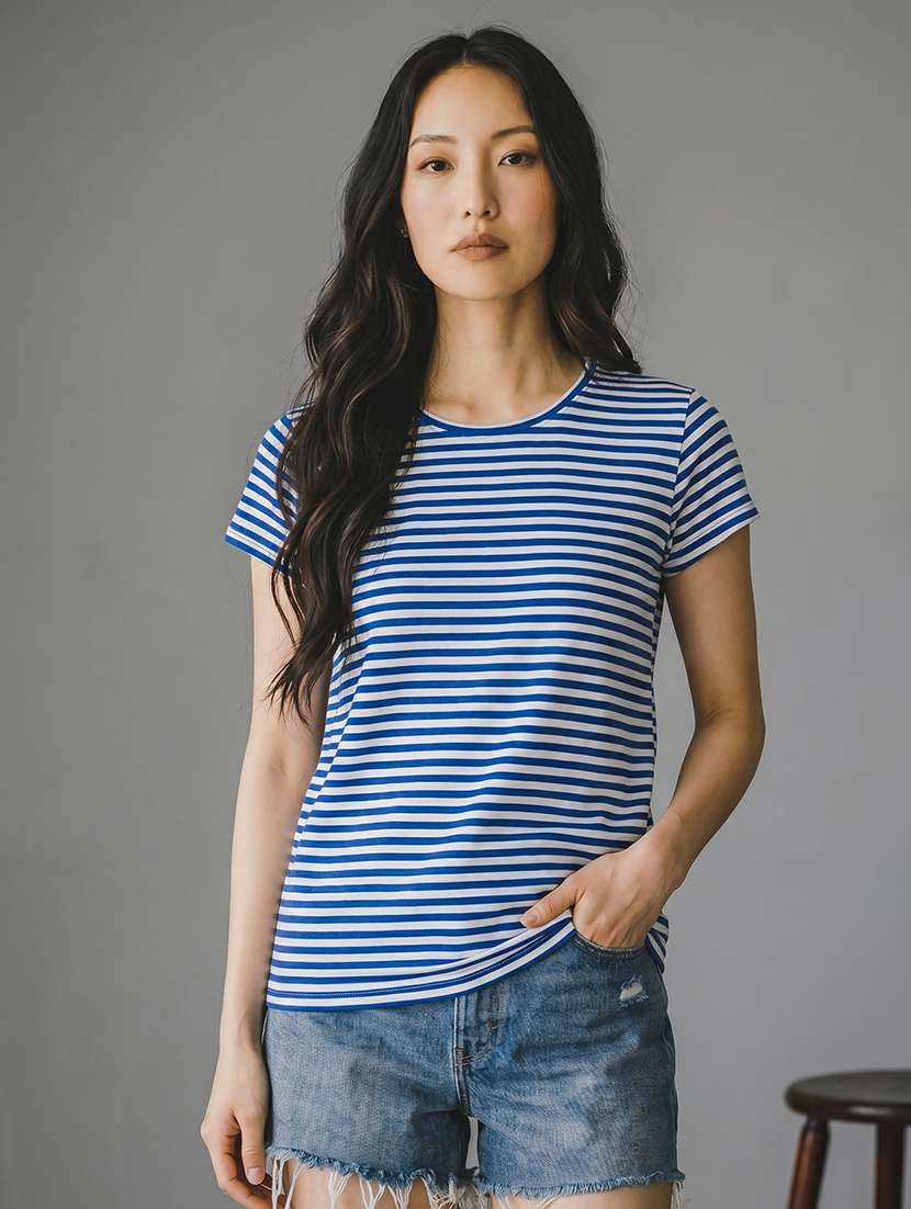 women striped short sleeves regular t-shirt