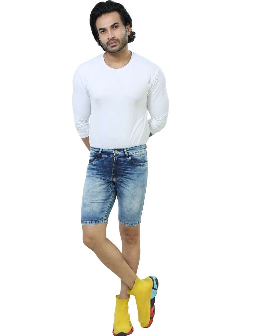 men washed mid rise slim fit denim shorts - 22658327 -  Standard Image - 4