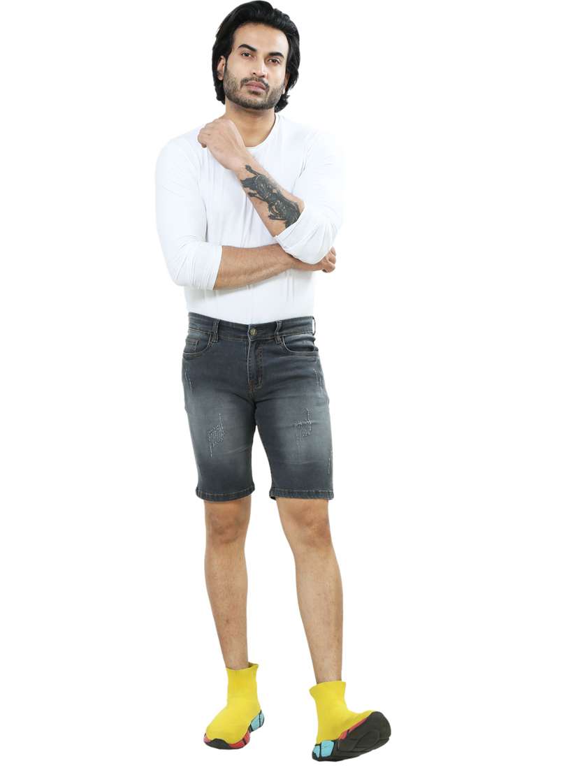 men washed mid rise slim fit denim shorts - 22658331 -  Standard Image - 4