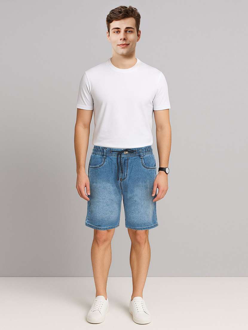 men washed mid rise regular fit denim shorts - 22658375 -  Standard Image - 4