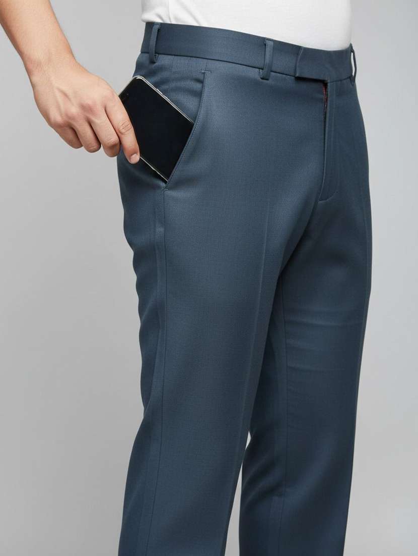Men Solid Mid Rise Flat Formal Trouser - 22658396 -  Standard Image - 1