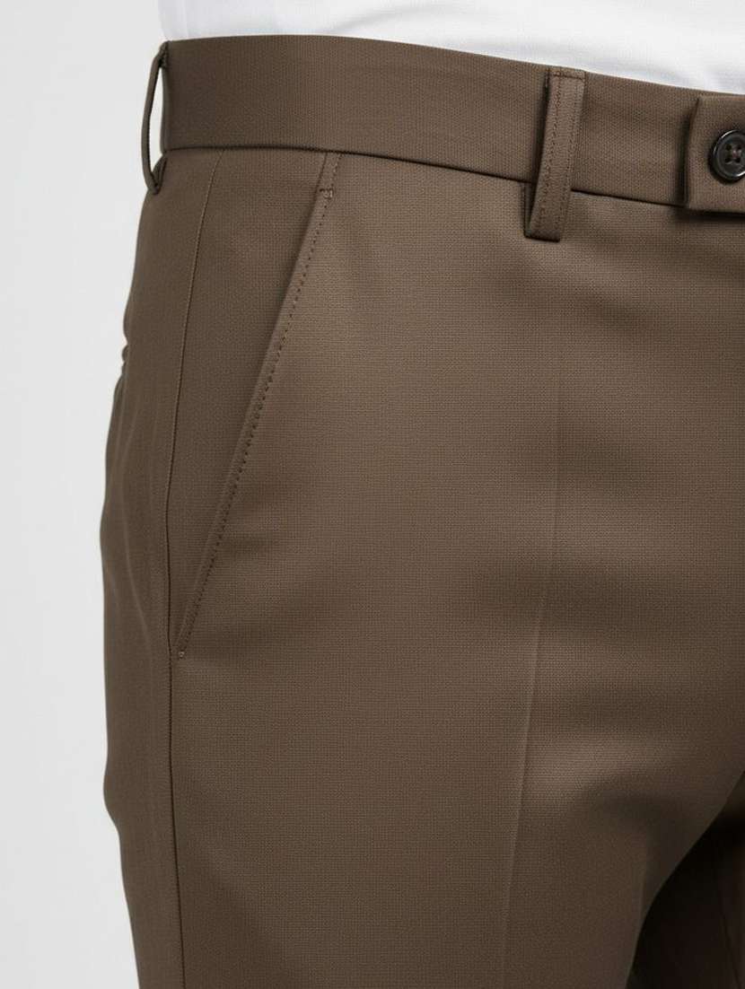 men solid mid rise flat formal trouser - 22658399 -  Standard Image - 1
