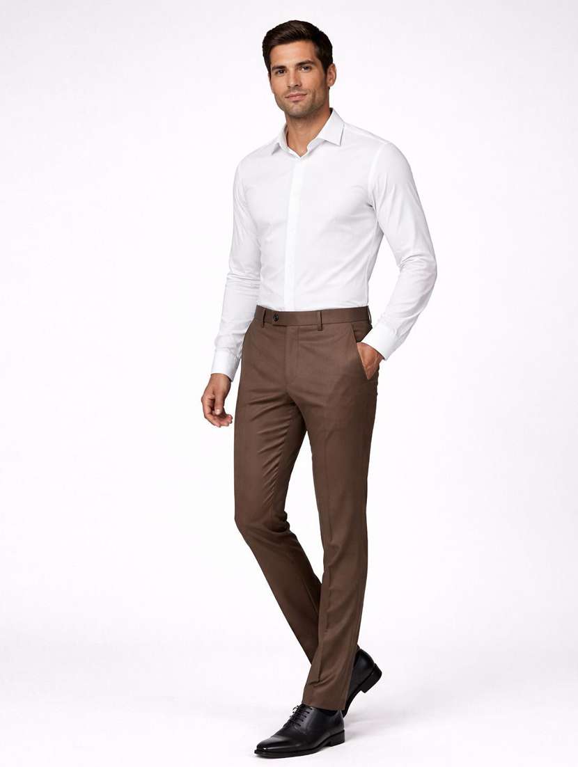men solid mid rise flat formal trouser - 22658399 -  Standard Image - 4