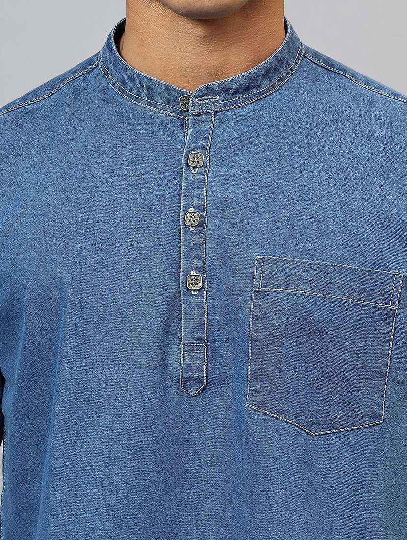 men solid mandarin neck short kurta - 22658439 -  Standard Image - 1